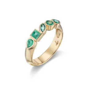 18K Yellow Gold Multi Shaped Emerald Bezel Set Band