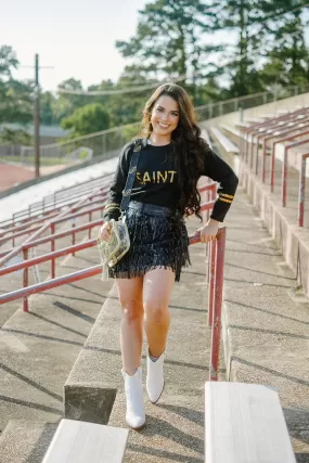 Black Sequin Fringe Mini Skirt