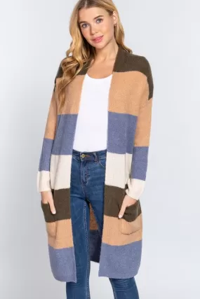 Cardigan - Color Block - Olive Taupe