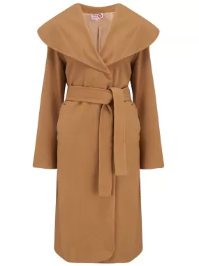 Classic Hollywood 1940s 1950s Style Camel Wrap Coat