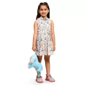 Dino on Car Print Blend Linen Dress