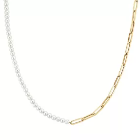 Duality Cultured Pearl and Paperclip Chain Necklace