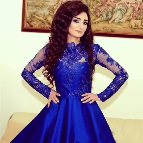 Homecoming Dress Lace Royal Blue Long Sleeves Homecoming Dress Short Prom Dresses