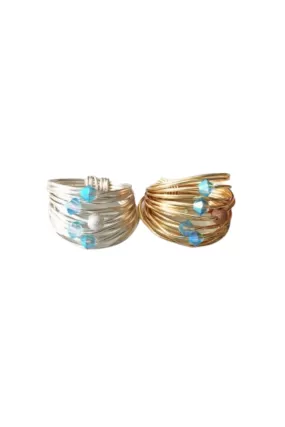 Marcia Wire Wrap Ring with Aquamarine Swarovski Crystals