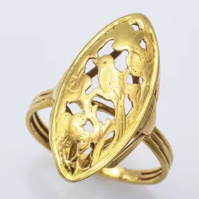 Ming's Vintage 14K Yellow Gold Bird & Flower Filigree Cocktail Ring