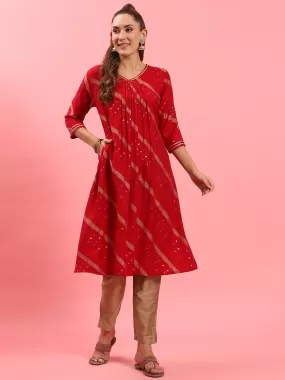 Red Stripe Printed Kurta