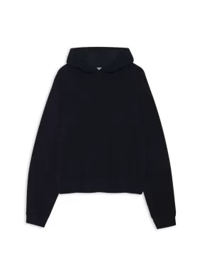 Sherpa Cropped Side Slit Hoodie in New Navy