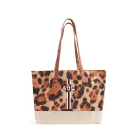 Shoulder Market Bag in Cheetah Print with Monogram