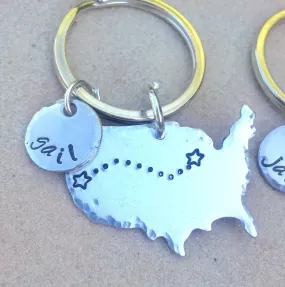 United States Keychain, Family Reunion, Graduation Gift, Long Distance Gifts, High School Reunion Gift, Reunion Gifts, Keychains